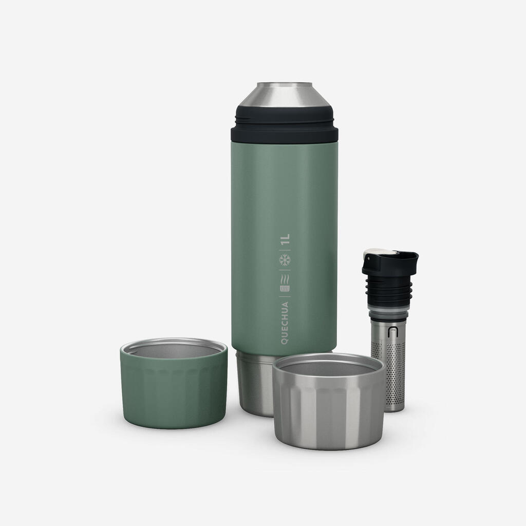 1 L insulated stainless steel bottle with tea filter, for hiking and camping